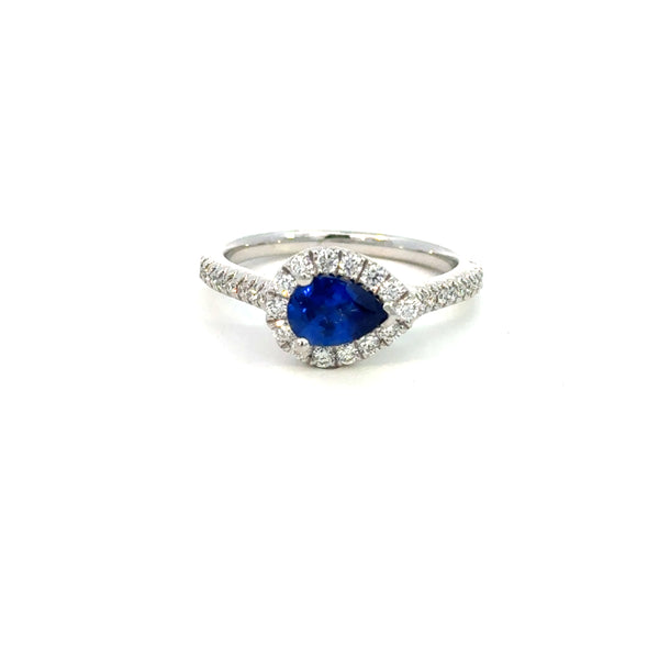 14K White Gold Sapphire & Diamond Halo Ring