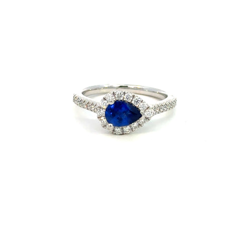 14K White Gold Sapphire & Diamond Halo Ring
