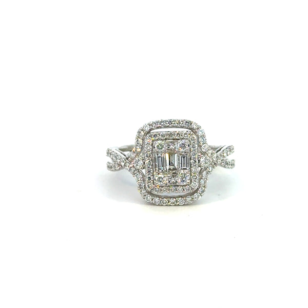 14K White Gold Diamond Double Halo Ring