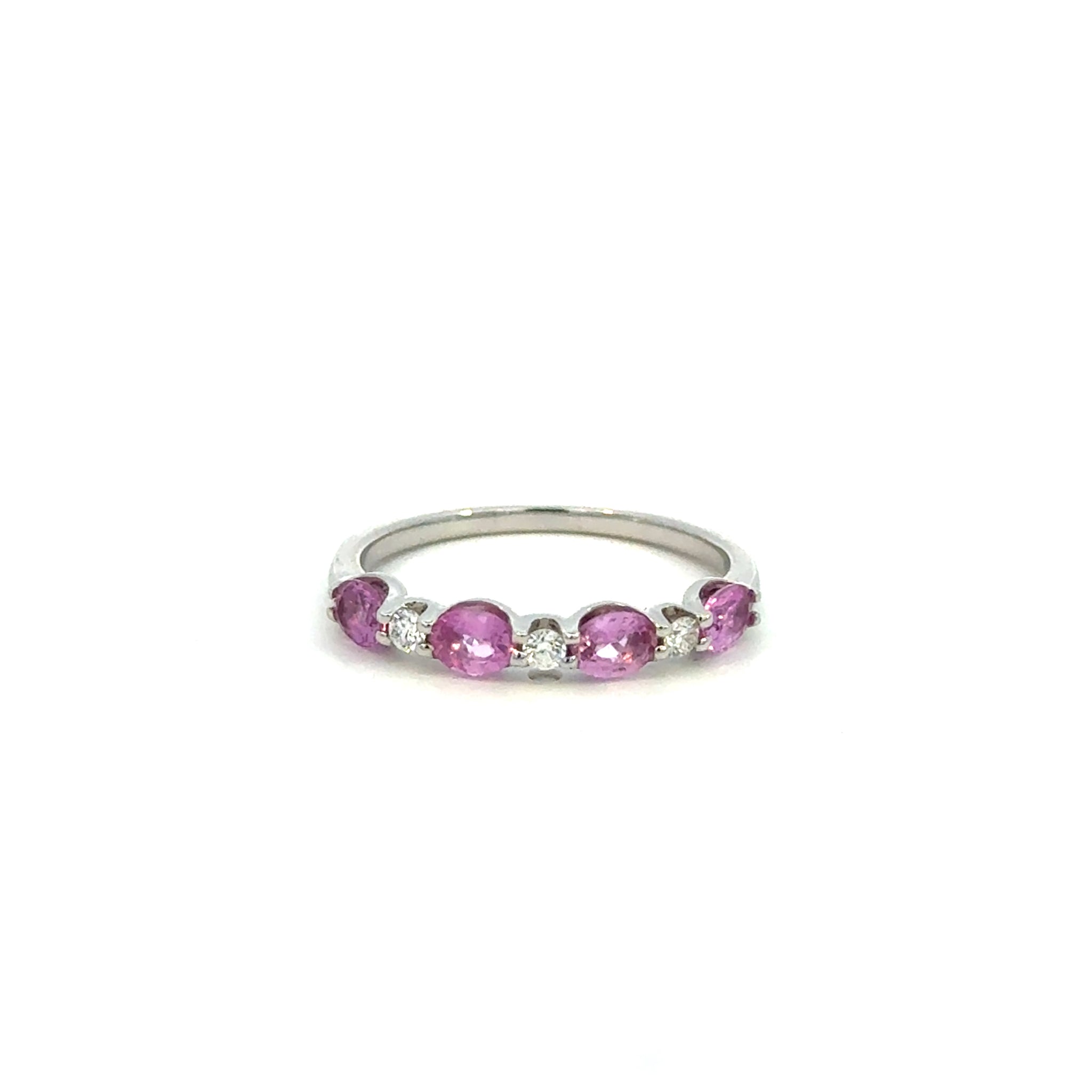 14K White Gold Pink Sapphire & Diamond Band