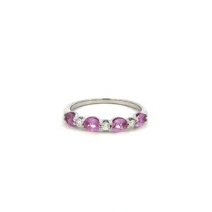 14K White Gold Pink Sapphire & Diamond Band