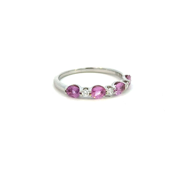 14K White Gold Pink Sapphire & Diamond Band