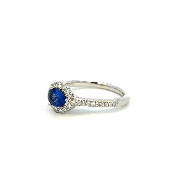 14K White Gold Sapphire & Diamond Halo Ring
