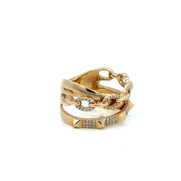 14K Yellow Gold Diamond Chain-Link Ring