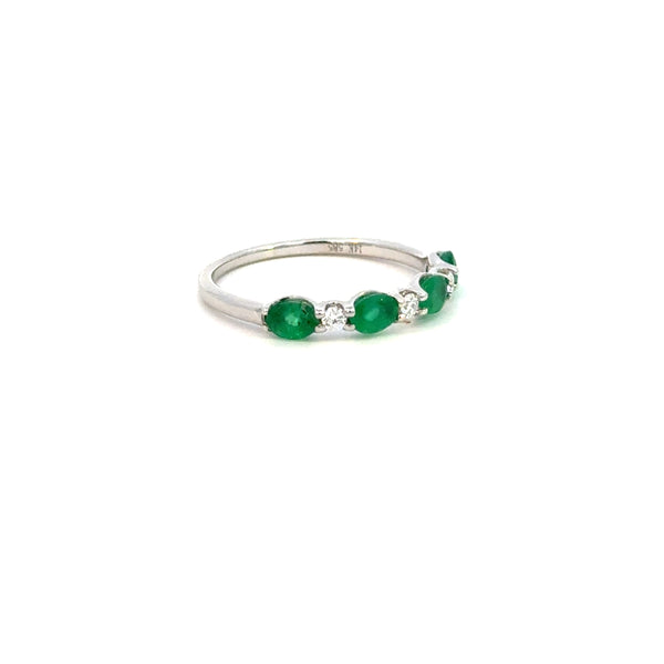 14K White Gold Emerald & Diamond Band Ring