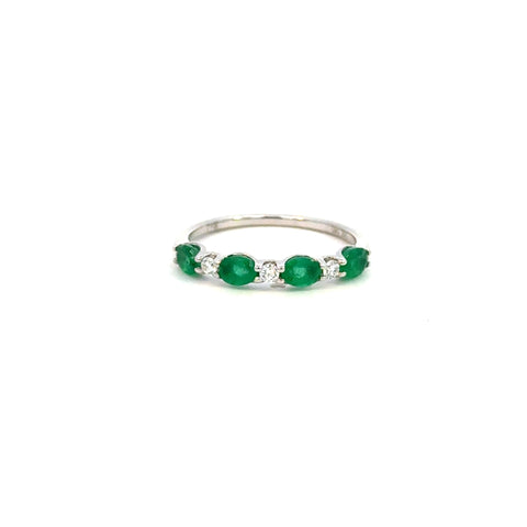14K White Gold Emerald & Diamond Band Ring