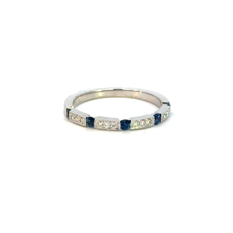14K White Gold Sapphire & Diamond Band Ring