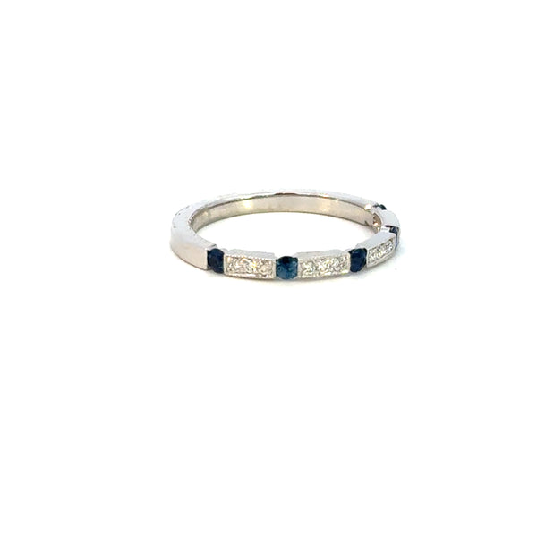 14K White Gold Sapphire & Diamond Band Ring