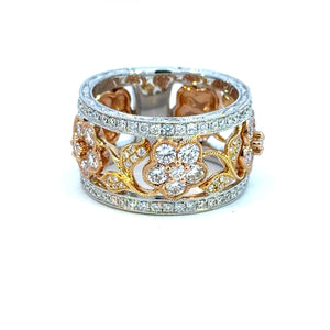 14K White Gold Floral Diamond Band Ring