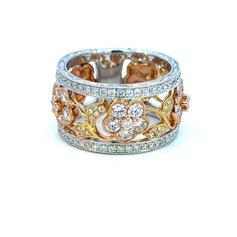 14K White Gold Floral Diamond Band Ring