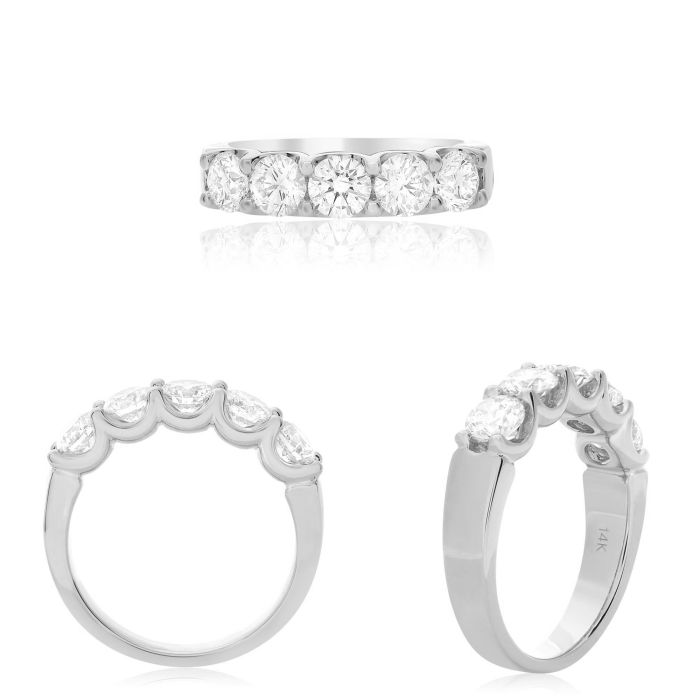 14k White Gold Bold Five-Stone Diamond Anniversary Band
