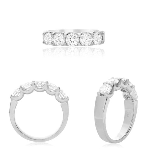 14k White Gold Bold Five-Stone Diamond Anniversary Band