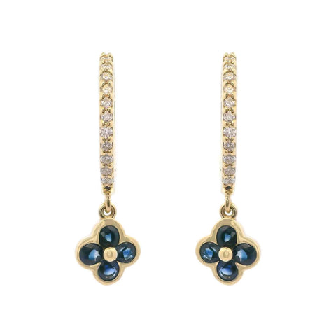 Diamond & Sapphire Clover Drop Huggie Earrings