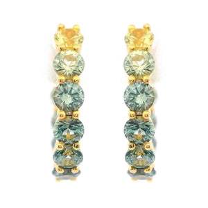 14k Yellow Gold Ombre Green Sapphire Inside-Out Huggie Hoop Earrings