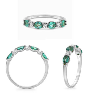 14K White Gold Emerald & Diamond Band